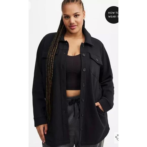 Torrid Jackets & Blazers - Torrid TRU Brushed Fleece Active Black Button Front Shacket, size 2X